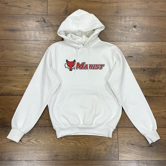 Marist Red Foxes Hoodie Mens Small White Long‎ Sleeve Pullover Fleece Champion - Picture 1 of 15